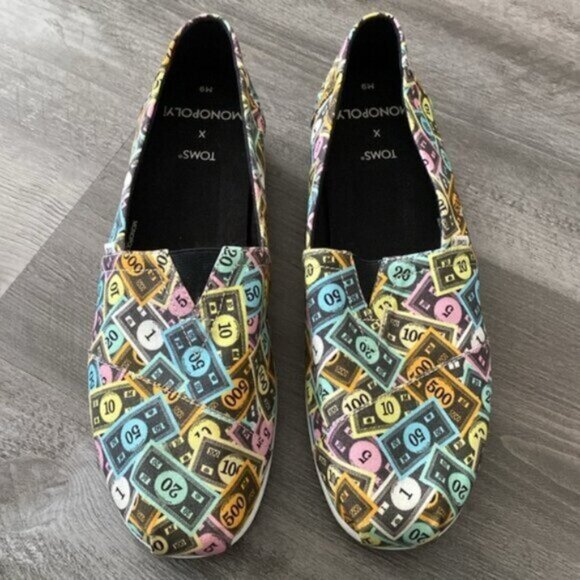 Toms x Monopoly Alpargata Slip-On Shoes Mens 9 Multicolor Multi Money Print LE - Picture 2 of 12